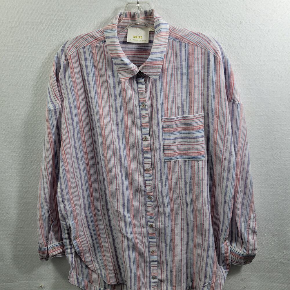 Maeve By Anthropologie  Button Front Striped Tunic Blouse Size S 91924-0884 - Picture 2 of 9
